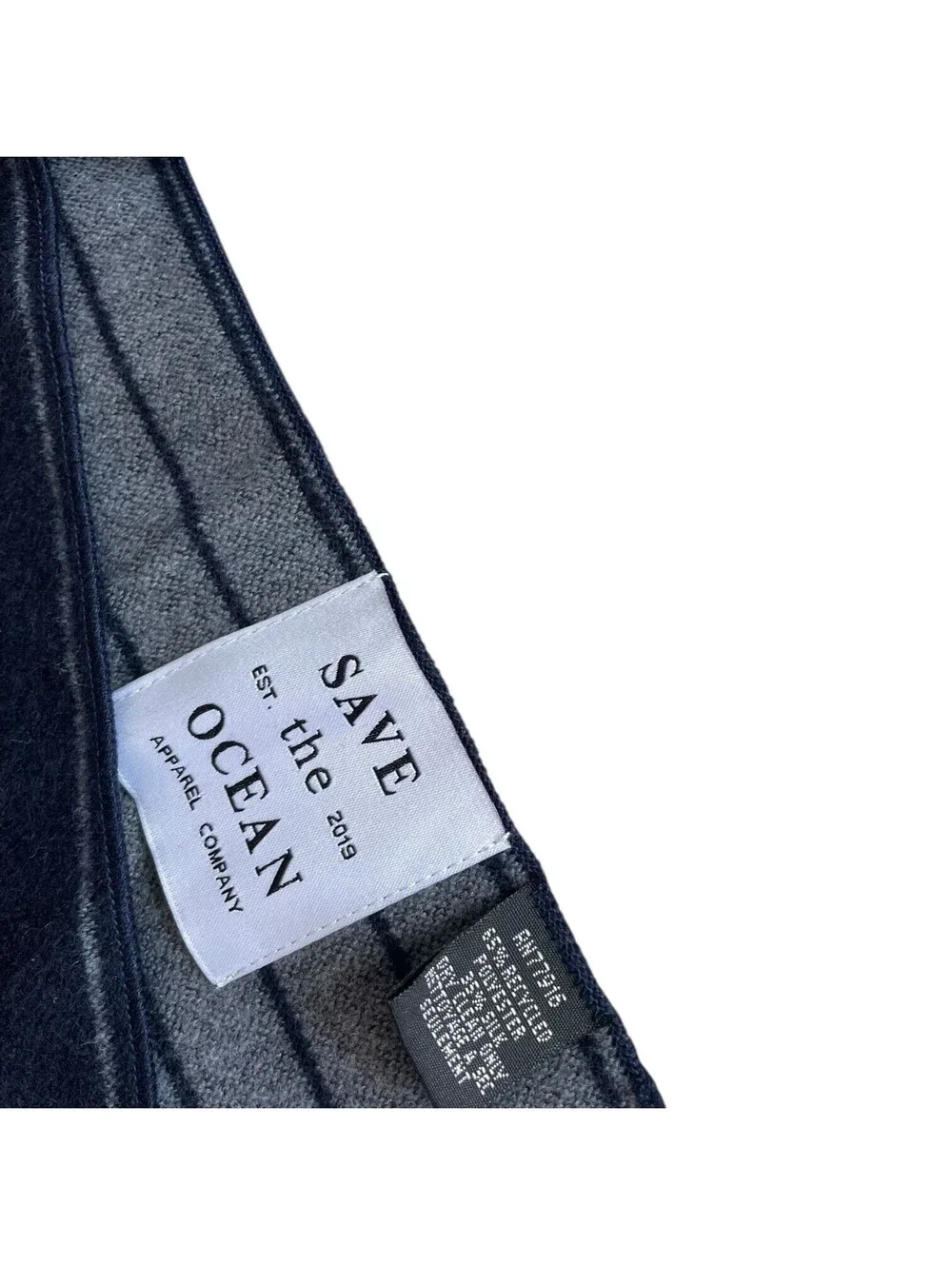 Save the Ocean Apparel Co. Navy Blue Striped Silk Blend Knit Scarf